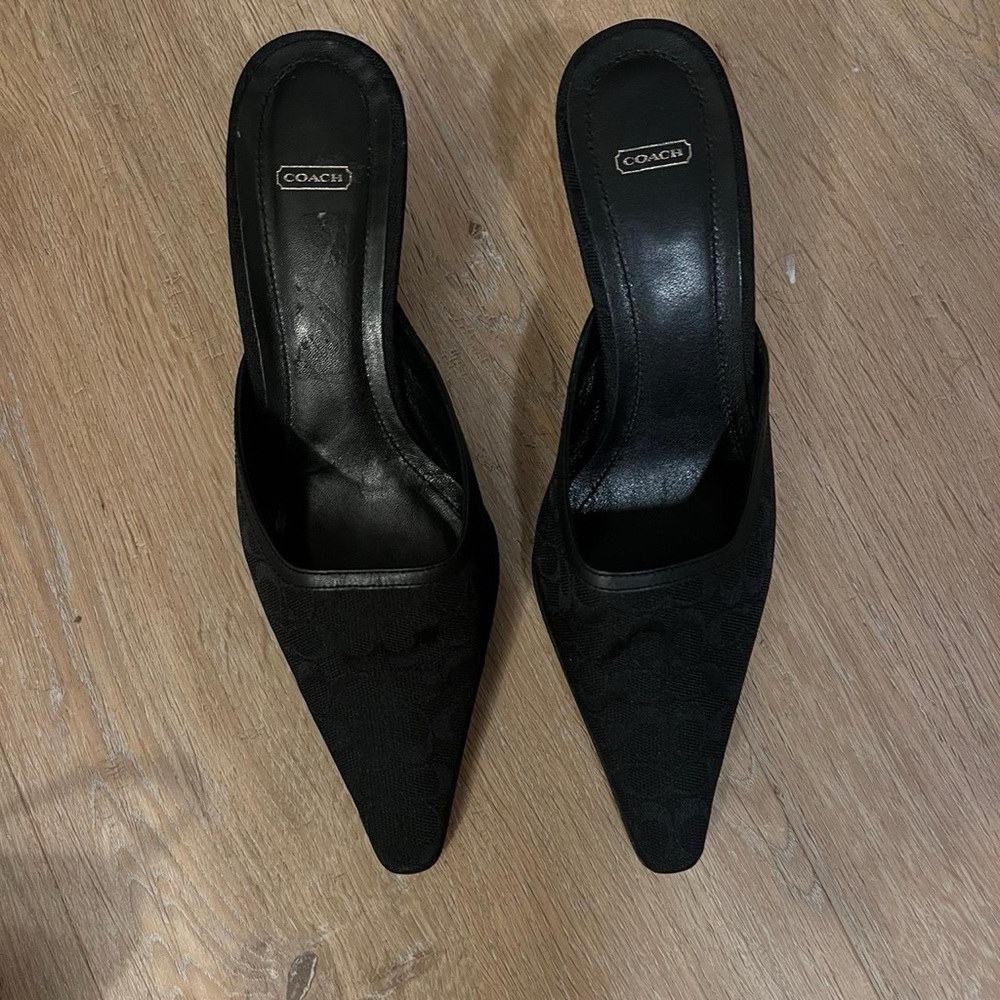 Coach Black Leather Mules with Kitten Heel